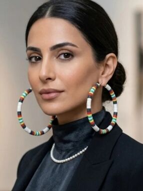 Extra-large hoop earrings featuring Heishi clay beads, boasting a boho-retro 8cm